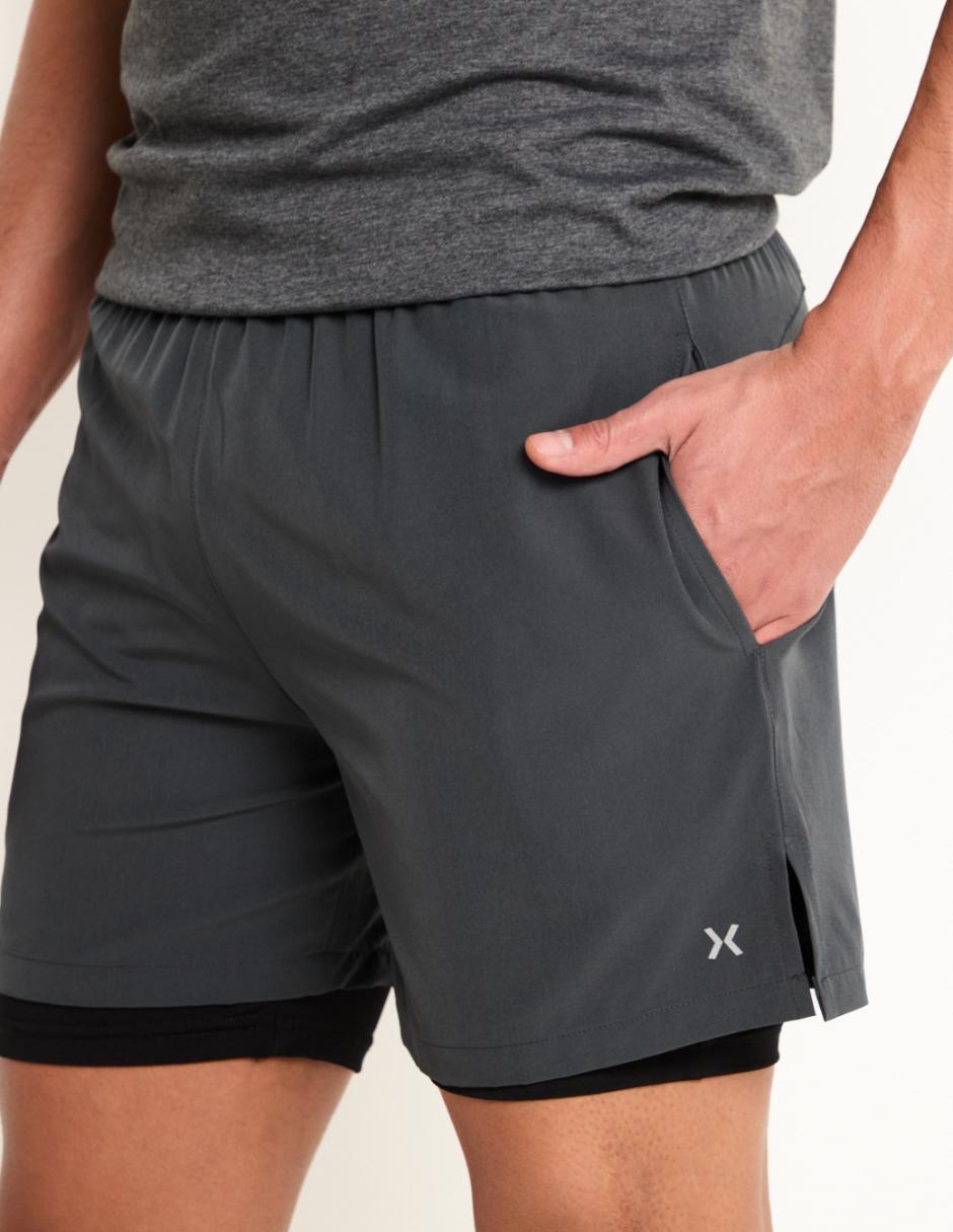 Short efecto doble prenda X10 para correr hombre