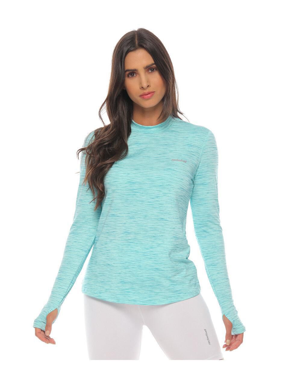 Playera manga larga cuello redondo para mujer