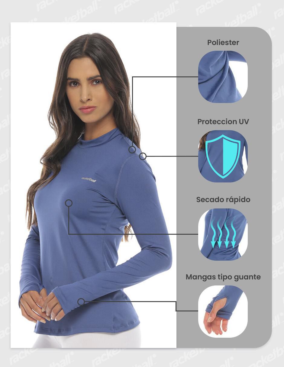 Playera manga larga Racketball cuello redondo para mujer