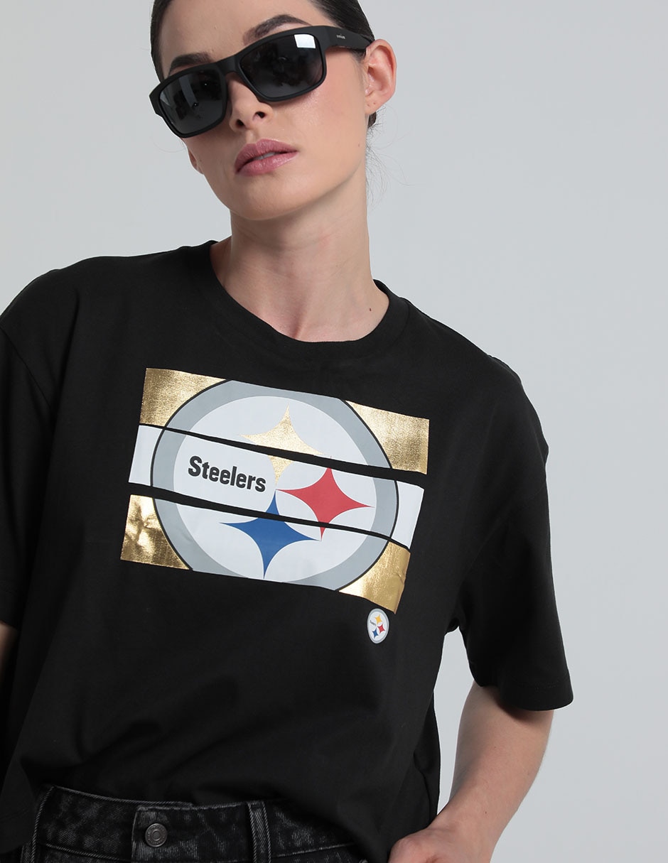 Playera deportiva para fútbol americano New Era Pittsburgh Steelers de mujer