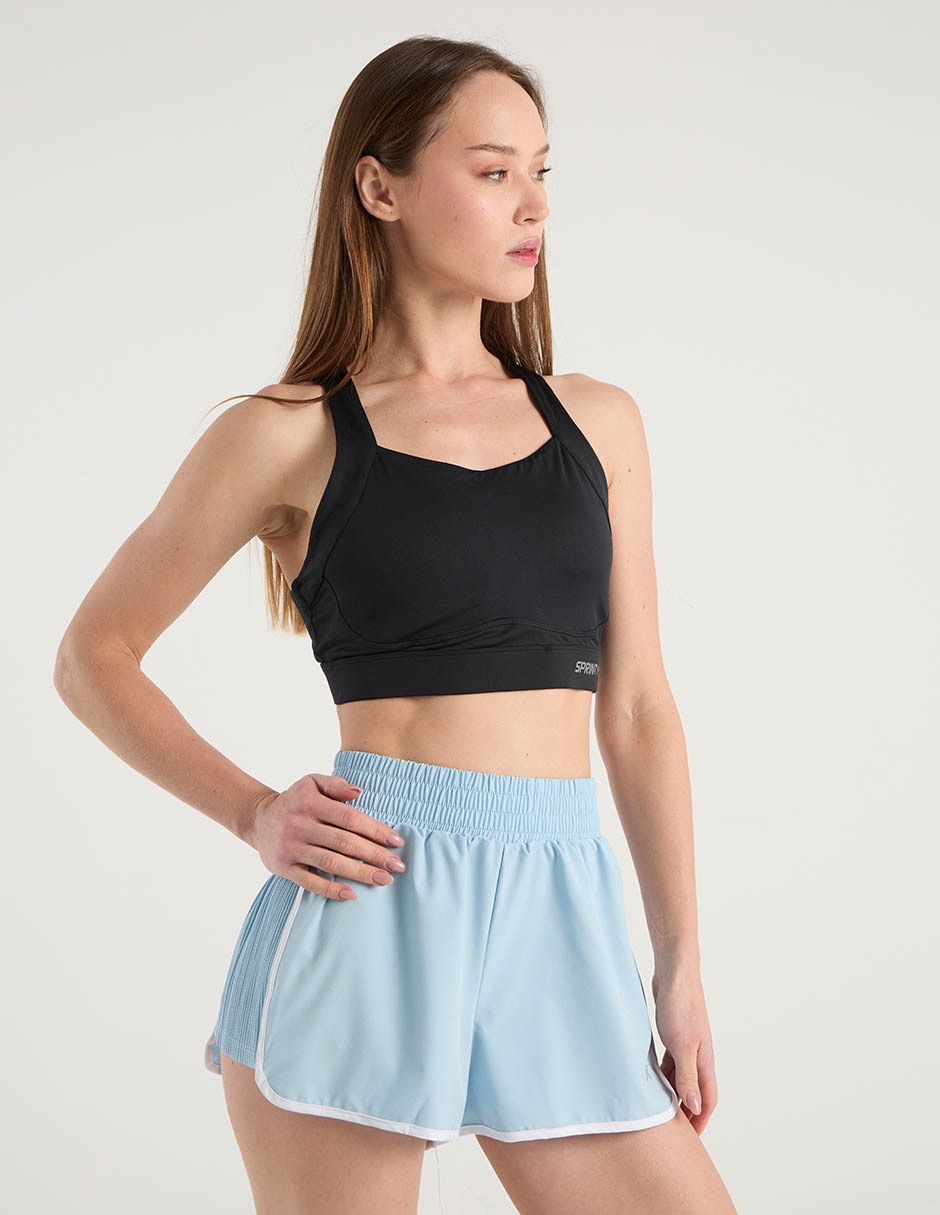 Short con efecto doble prenda para correr mujer 1
