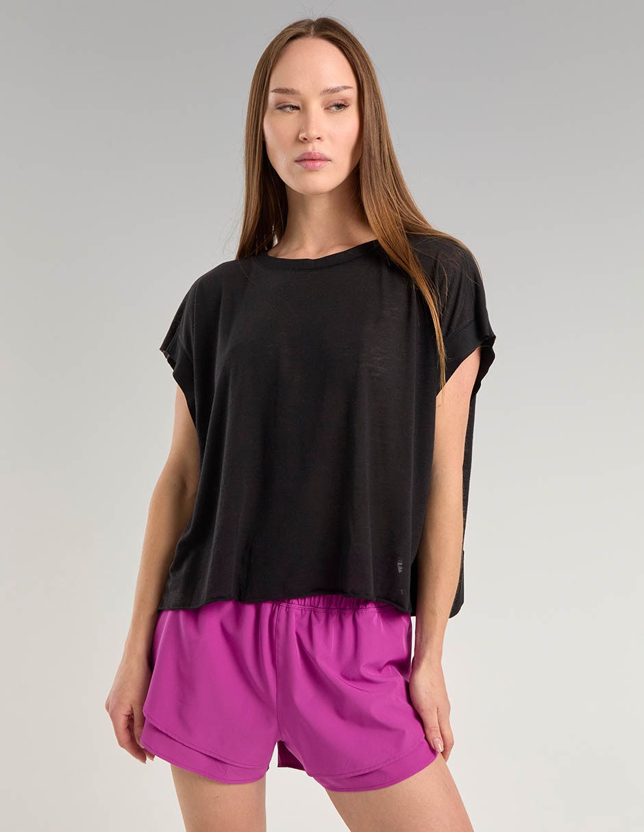 Short con malla efecto doble prenda para correr mujer Short con malla efecto doble prenda para correr mujer