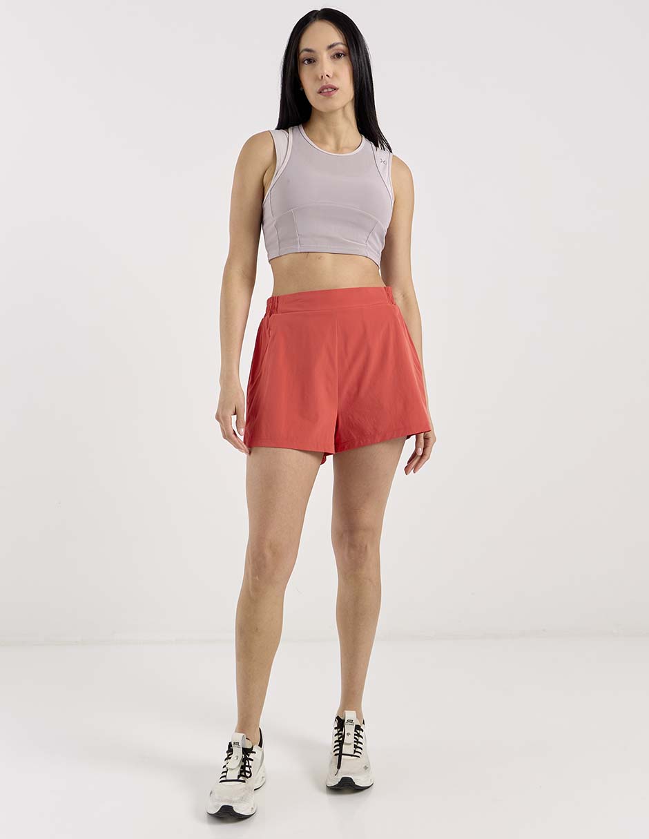 Short efecto doble prenda X10 para correr mujer