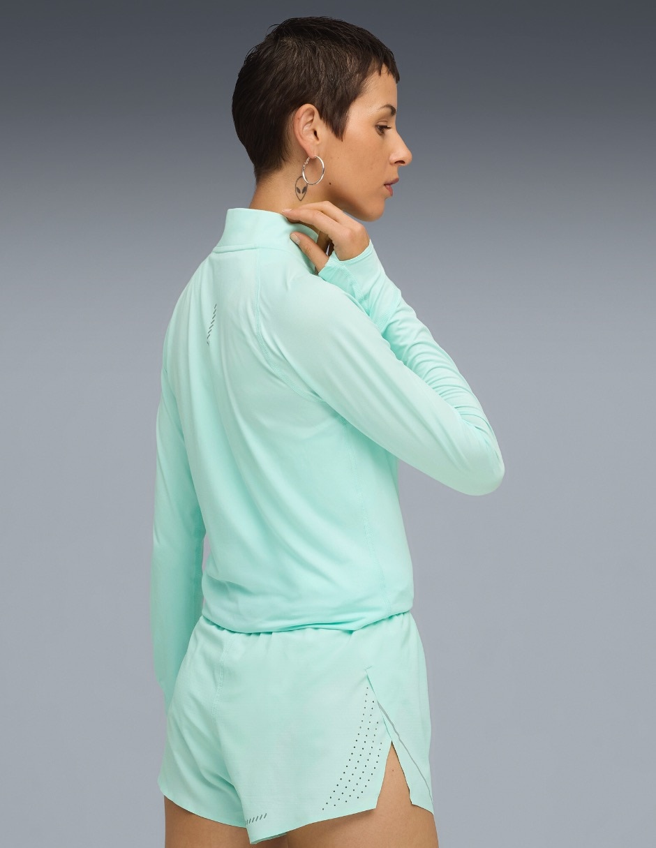 Playera deportiva para correr Puma W RUN VELOCITY CLOUDSPUN 14 ZIP de mujer