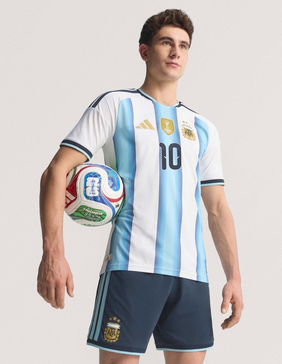 Jersey de Selección de fútbol de Argentina visitante authentic de Lionel Messi manga corta Mundial Adidas jugador para hombre