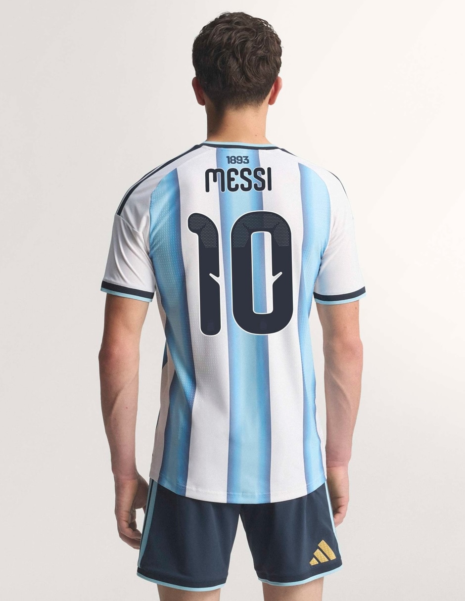 Jersey de Selección de fútbol de Argentina visitante authentic de Lionel Messi manga corta Mundial Adidas jugador para hombre
