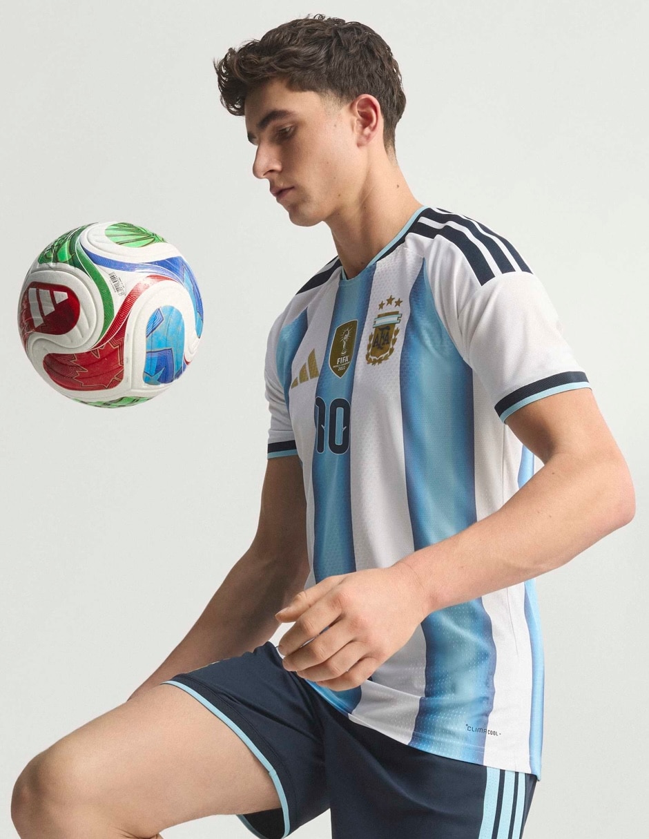 Jersey de Selección de fútbol de Argentina visitante authentic de Lionel Messi manga corta Mundial Adidas jugador para hombre