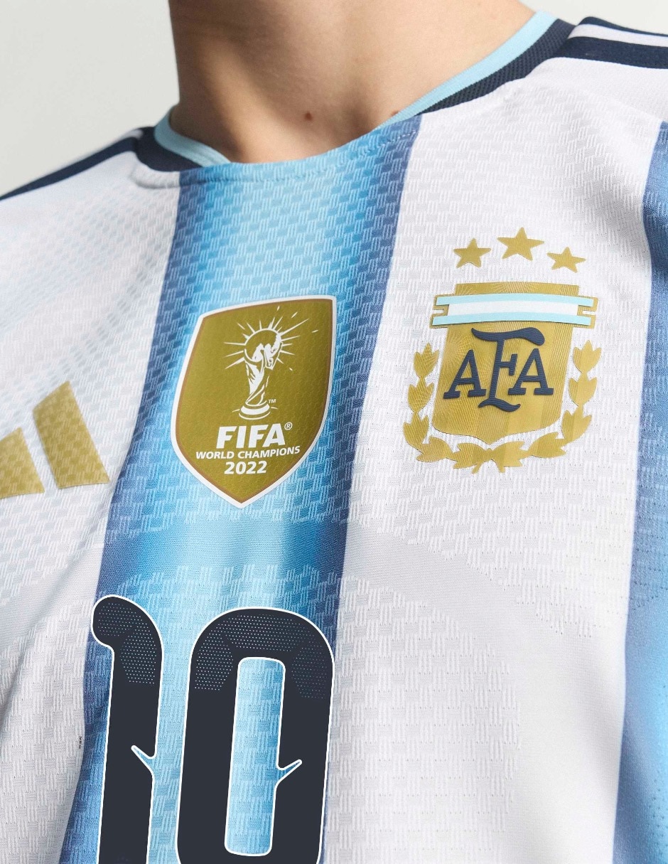 Jersey de Selección de fútbol de Argentina visitante authentic de Lionel Messi manga corta Mundial Adidas jugador para hombre
