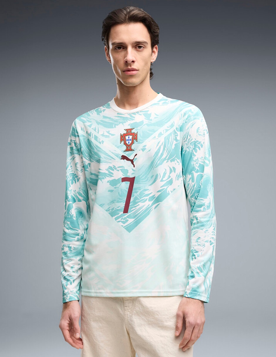 Jersey de Selección de Fútbol de Portugal visitante de Ronaldo manga larga Mundial Puma fan para hombre