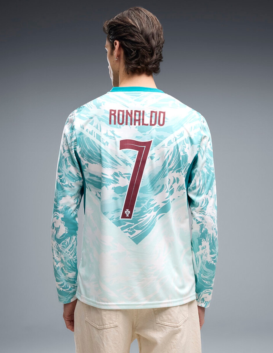 Jersey de Selección de Fútbol de Portugal visitante de Ronaldo manga larga Mundial Puma fan para hombre