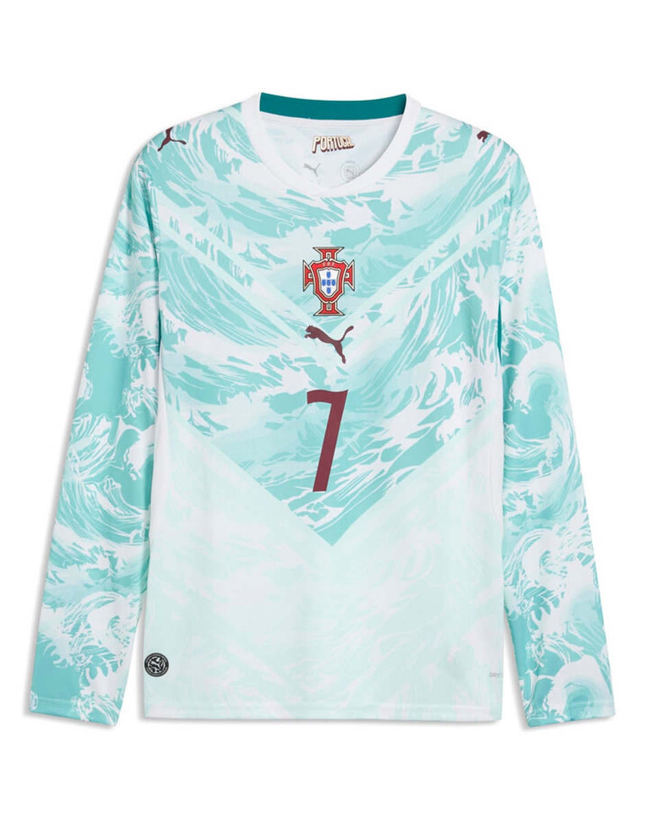 Jersey de Selección de Fútbol de Portugal visitante de Ronaldo manga larga Mundial Puma fan para hombre