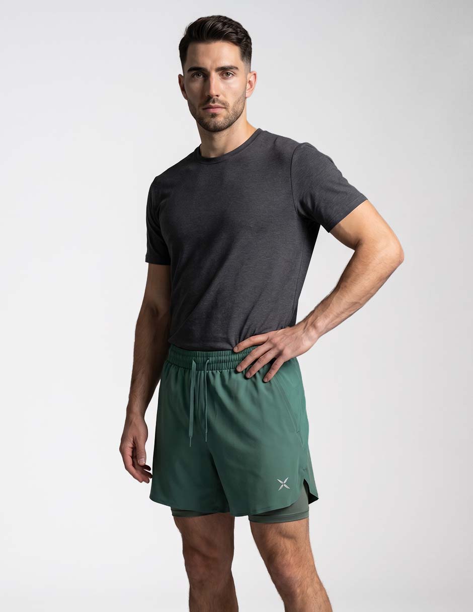 Short efecto doble prenda para correr hombre 1