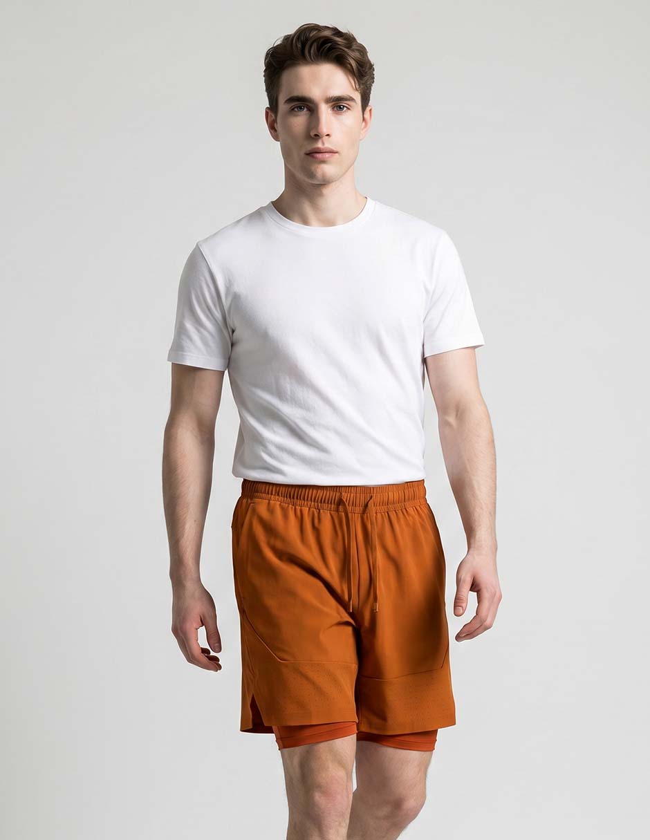 Short efecto doble prenda para entrenamiento hombre Short efecto doble prenda para entrenamiento hombre