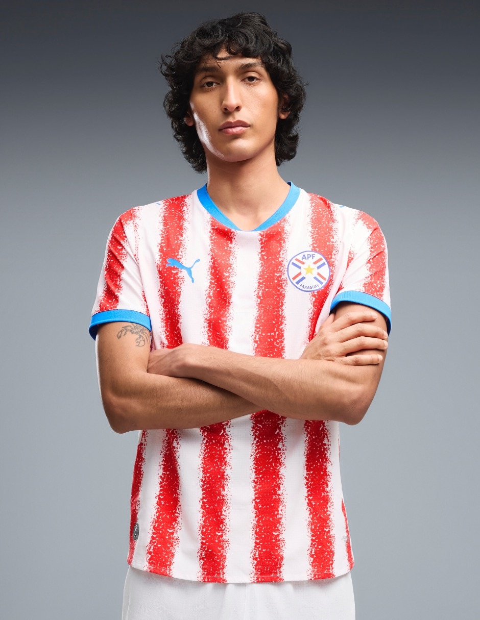 Jersey de Selección de Fútbol de Paraguay local manga corta Mundial Puma fan para hombre