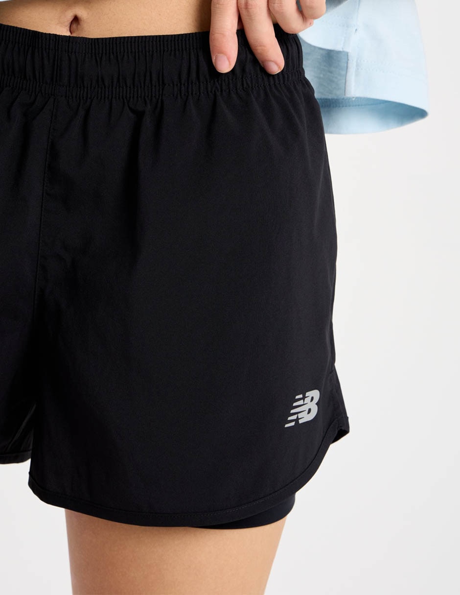 Short efecto doble prenda para correr mujer 4