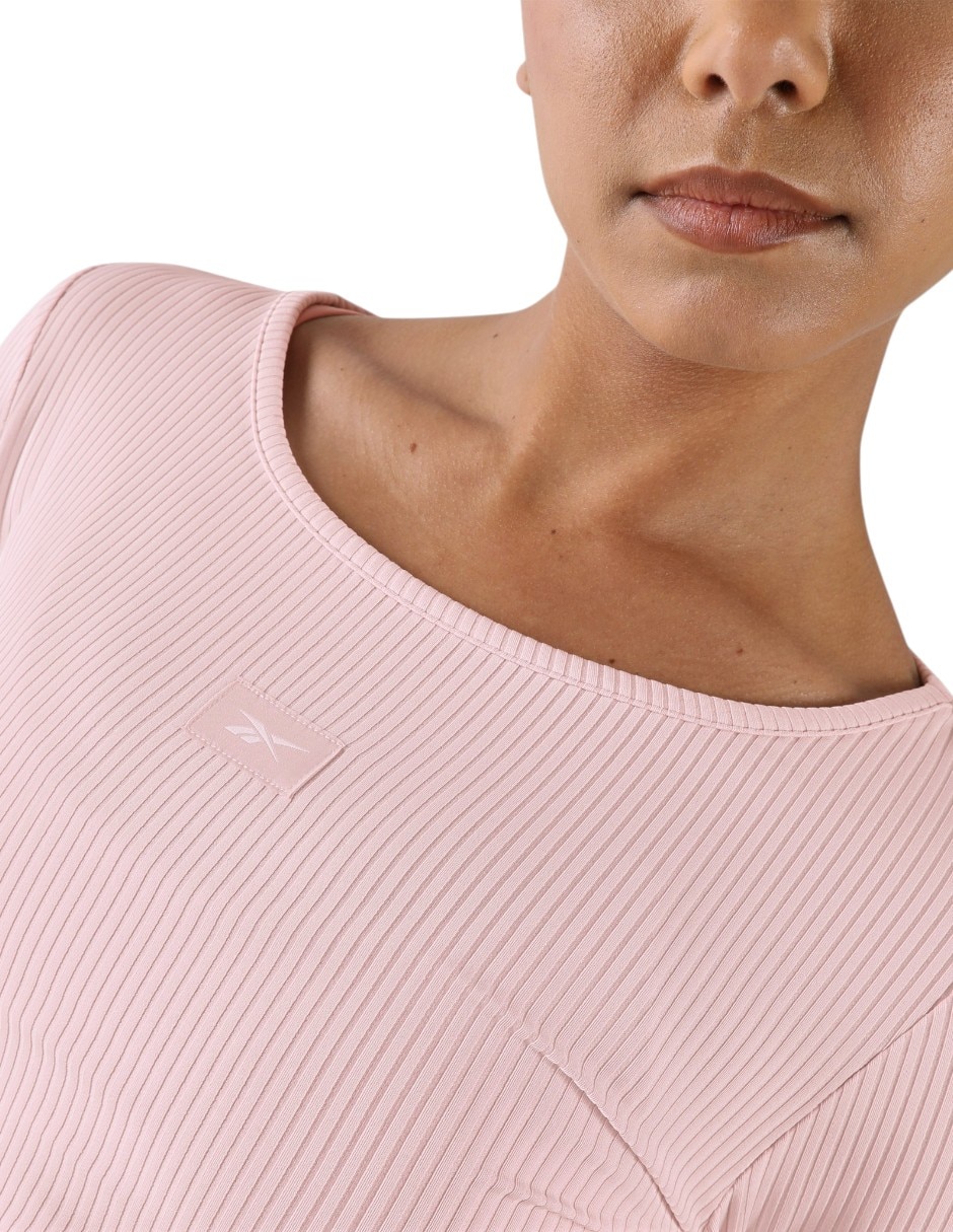 Playera deportiva para entrenamiento Reebok Rib Ruched Long Sleeve Top de mujer