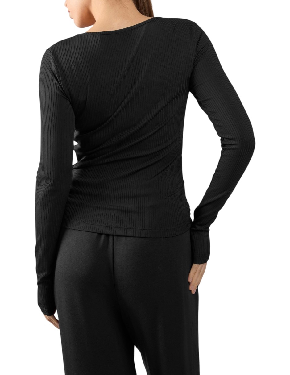 Playera deportiva para entrenamiento Reebok Rib Ruched Long Sleeve Top de mujer