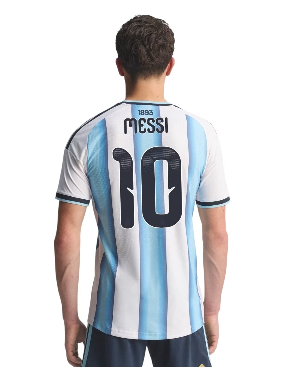 Jersey de selección de fútbol de argentina visitante de lionel messi manga corta jugador para hombre 2