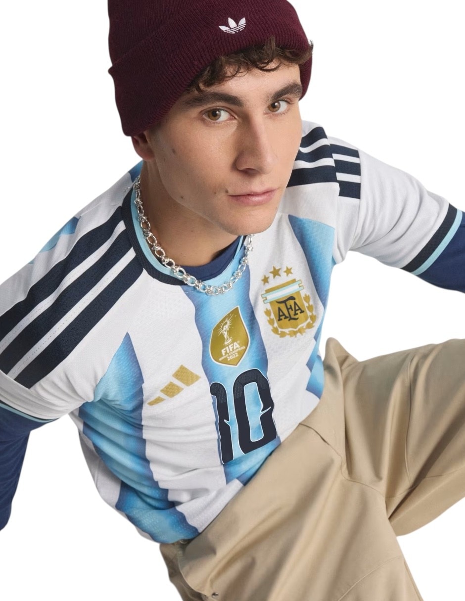 Jersey de selección de fútbol de argentina visitante de lionel messi manga corta jugador para hombre 6